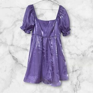 Thirty Thirty Sheer Purple Mini Purple babydoll Puff Sleeve Dress size Medium